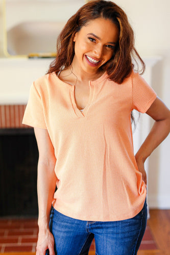 Feel Your Best Coral Baby Waffle Henley Neckline Top