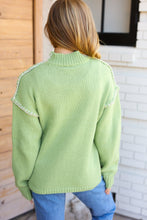 Making Moves Lime Chunky Knit Outseam Mock Neck Sweater