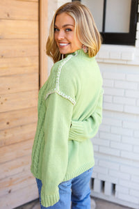 Making Moves Lime Chunky Knit Outseam Mock Neck Sweater