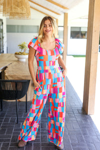 Scarlet & Aqua Geometric Print Wide Leg Jumpsuit