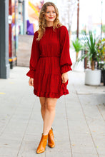 Simply Merry Burnt Red Animal Print Mock Neck Tiered Dress