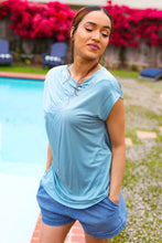 Charming in Aqua Asymmetrical Shirred Modal Top