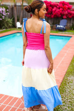 Vacay Vibes Hot Pink & Blue Smocked Color Block Maxi Dress