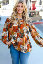 Rust & Taupe Multi Leopard Patchwork Tie String Top