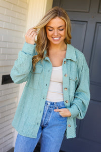 Casual Savvy Sage Cable Knit Button Down Shacket