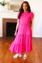 Perfectly You Hot Pink Mock Neck Tiered Chiffon Maxi Dress