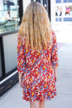 Spread Joy Rust Ruffle Floral Hem 3/4 Slit Sleeve Dress