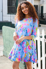 Chasing Dreams Blue Floral Print Three-Quarter Sleeve Frock Dress