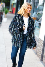 Dazzling Black & Multicolor Fuzzy Fringe Knit Cardigan