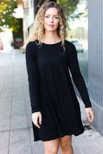 Classic Elegance Black Long Sleeve Shift Knit Dress