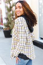 Casual Living Taupe & Yellow Plaid Two Fer Shacket Hoodie