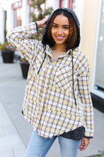 Casual Living Taupe & Yellow Plaid Two Fer Shacket Hoodie