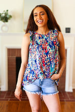 Weekend Ready Navy Floral Ruffle Sleeveless Top