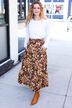 Casual Living Black Floral Tiered Smocked Waist Midi Skirt