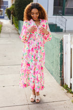 Beautiful You Frill V-Neck Shirred Waist Floral Maxi Dress