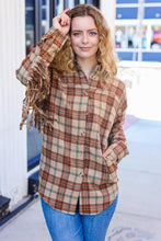 Boldly You Taupe & Rust Flannel Plaid Fringe Jacket