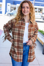 Boldly You Taupe & Rust Flannel Plaid Fringe Jacket