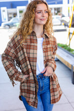 Boldly You Taupe & Rust Flannel Plaid Fringe Jacket