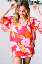 Peach & Pink Floral Dolman Ruffle Frill Sleeve Blouse