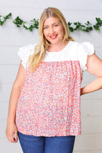 Coral & White Floral Embroidered Yoke Top
