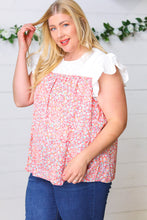 Coral & White Floral Embroidered Yoke Top
