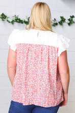 Coral & White Floral Embroidered Yoke Top