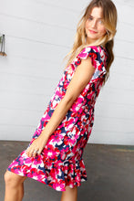 Pink & Navy Floral Babydoll Flutter Sleeve Midi Dress