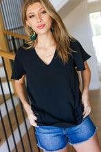 Keep Your Cool Black Flutter Sleeve V Neck Top