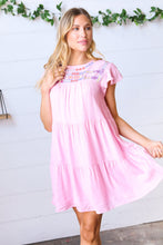 Baby Pink Embroidered Tiered Lined Dress