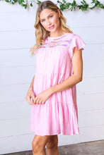 Baby Pink Embroidered Tiered Lined Dress