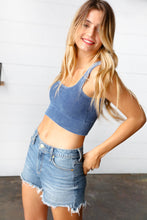 Navy Washed Rib Cropped Square Neck Tank