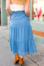 Look of Love Denim Blue Smocked Waist Tiered Chiffon Skirt
