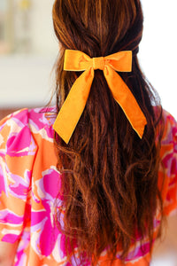 Apricot Velvet Barrette Clip Bow