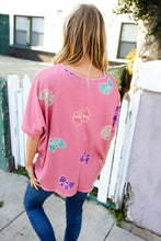 Beautiful You Pink Waffle Knit Dolman Bow Print Pullover