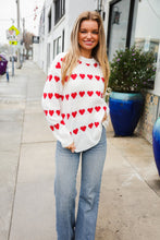 Be Mine White Jacquard Heart Stripe Pullover Sweater