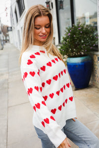 Be Mine White Jacquard Heart Stripe Pullover Sweater