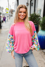 Lock Eyes Pink & Floral Bubble Sleeve French Terry Pullover