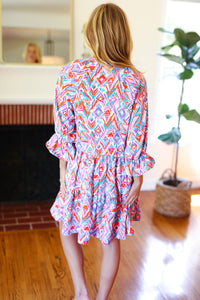 Love Found Blue & Lavender Ikat Print V Neck Dress