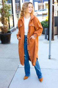 On Your Terms Camel Fleece Button Down Duster Jacket
