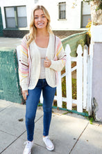 Easy Living Oatmeal Multicolor Stripe Dolman Crochet Cardigan