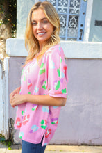 Weekend Ready Pink Multicolor Animal Print Waffle Dolman Top