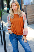 Rust Multicolor Print Textured Knit Top
