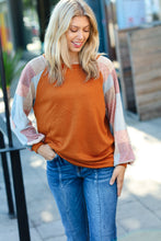 Rust Multicolor Print Textured Knit Top