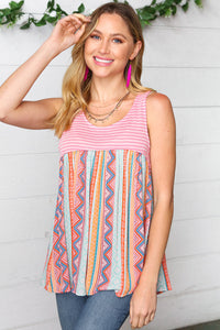 Coral & Peach Two-Tone Boho Print Back Tie Tank