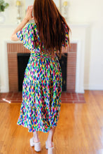 All For You Navy Multicolor Abstract Print Smocked Waist Maxi Dress