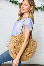 Tan Braided Raffia Circle Lined Tote Bag
