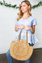 Tan Braided Raffia Circle Lined Tote Bag