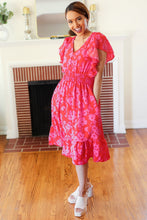 Remember Me Red & Pink Floral Print Smocked Waist Midi Dress