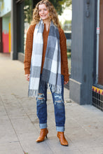 Keep Me Cozy Charcoal Grey Check Fringe Scarf