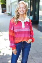 Be Bold Magenta Striped Button Down Placket Collared Top